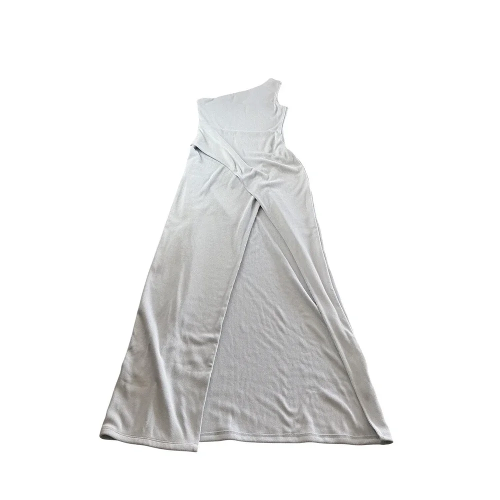 Abercrombie & Fitch One Shoulder‎ Ribbed Maxi Dress Light Blue Tall XST NEW